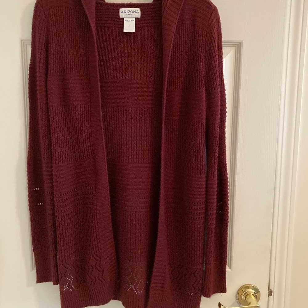 Arizona Jean Company Burgundy Long Sleeve Hooded Cardigan Sweater Size XS